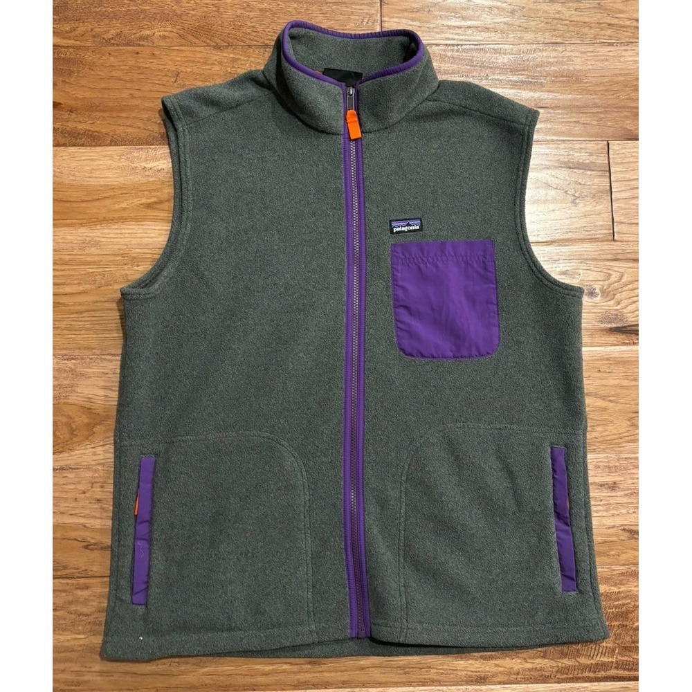 Patagonia Men's Karstens Full Zip Fleece Vest Gray Purple large 25680 FA13 EUC